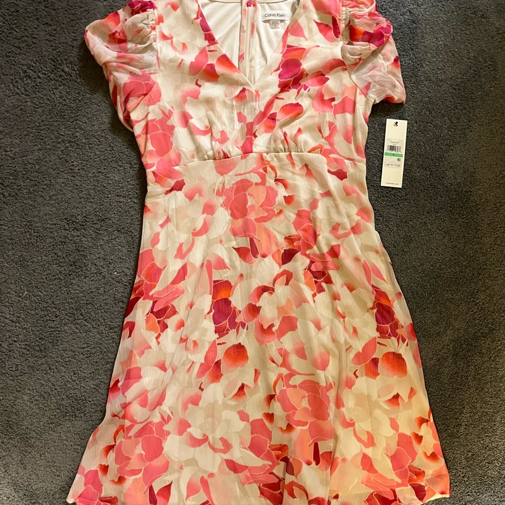 Calvin Klein Pink and Orange Flutter Sleeve Mini Dress